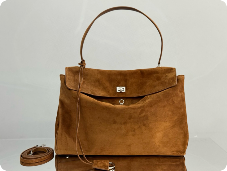 【高仿女包推薦】巴黎世家 BALENCIAGA Rodeo Bag  麂皮棕色/四個尺寸