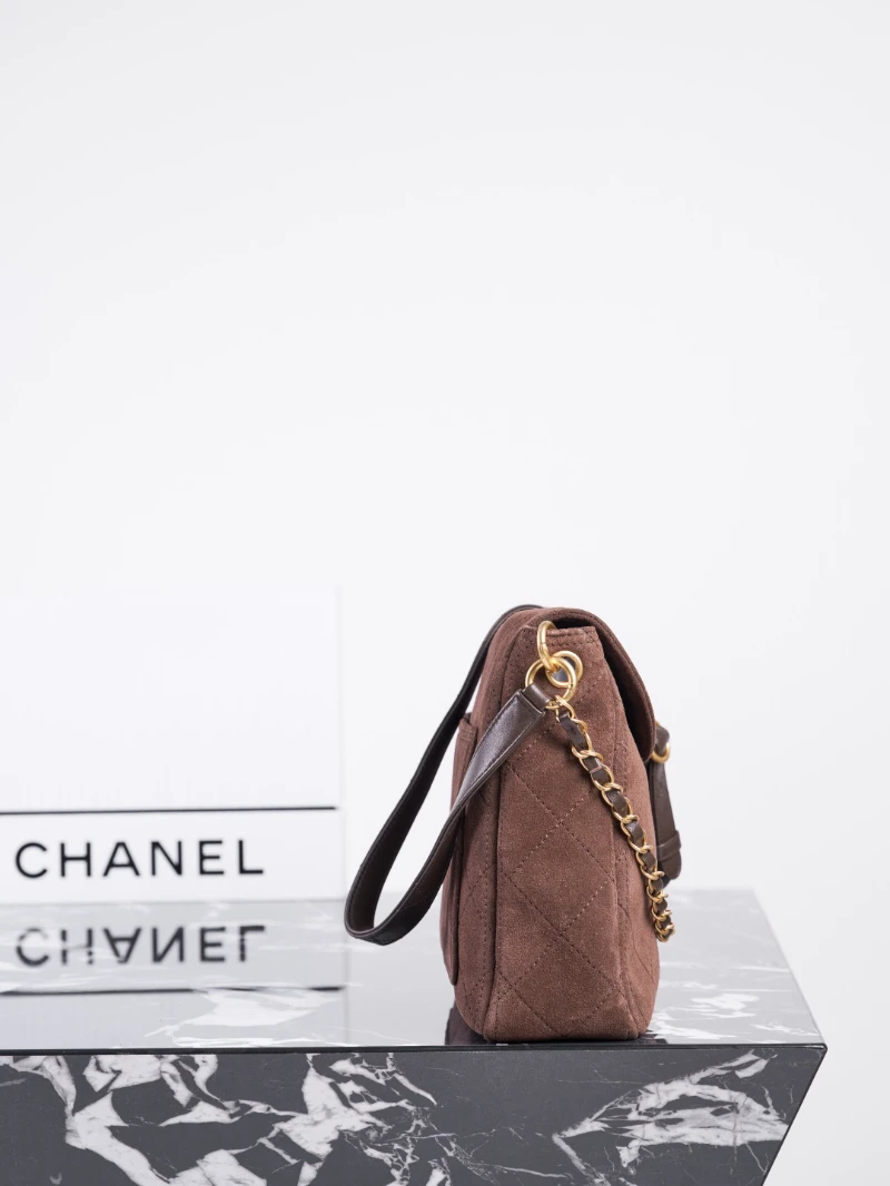 高仿香奈兒郵差包 麂皮 焦糖色 (6)