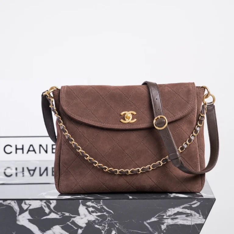 高仿香奈兒郵差包 麂皮 焦糖色 (3)